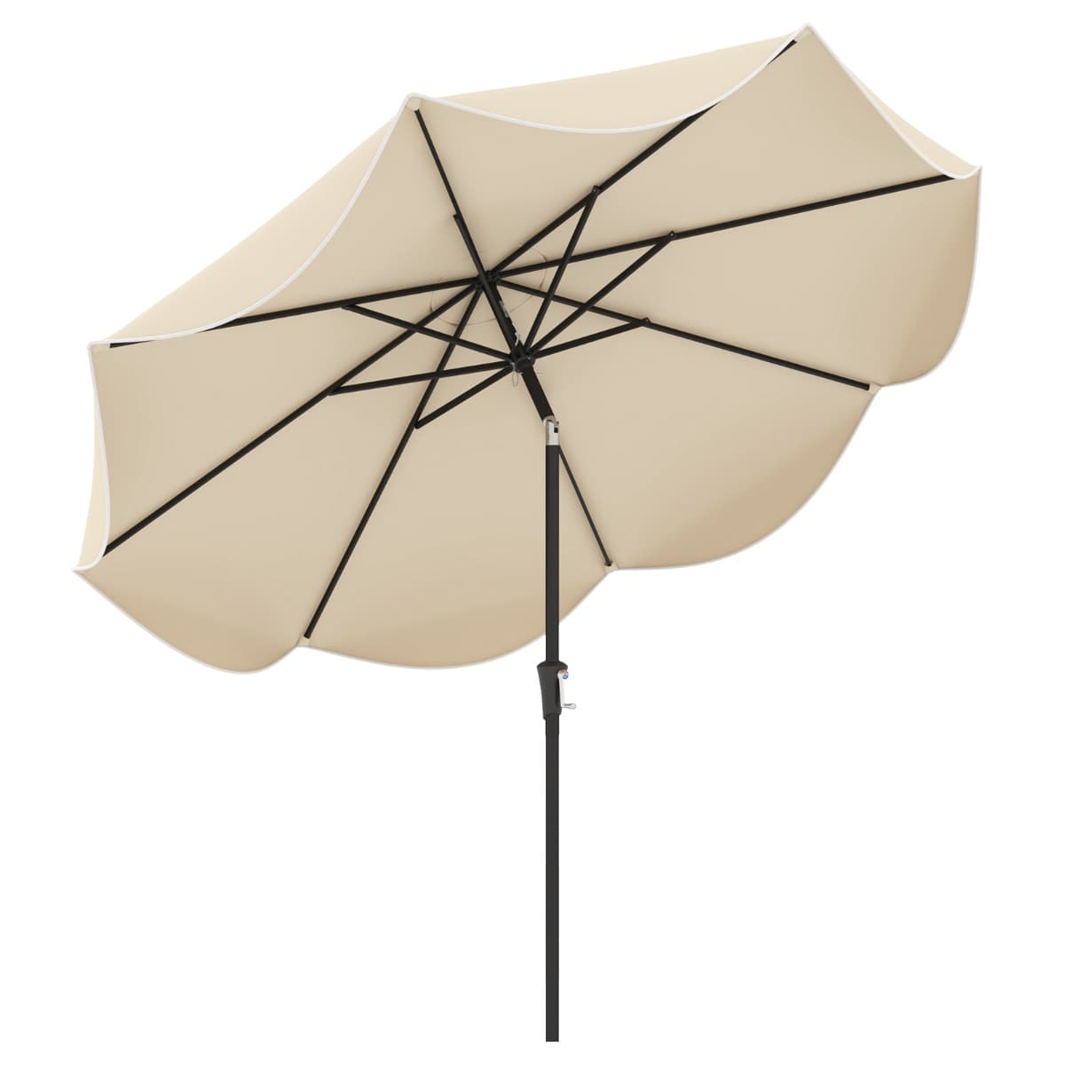 CostwayParasol de Patio de 280 cm avec Manivelle Inclinaison à Bouton-poussoir Bords Froncés Parasol de Marché à Double Toit Beige