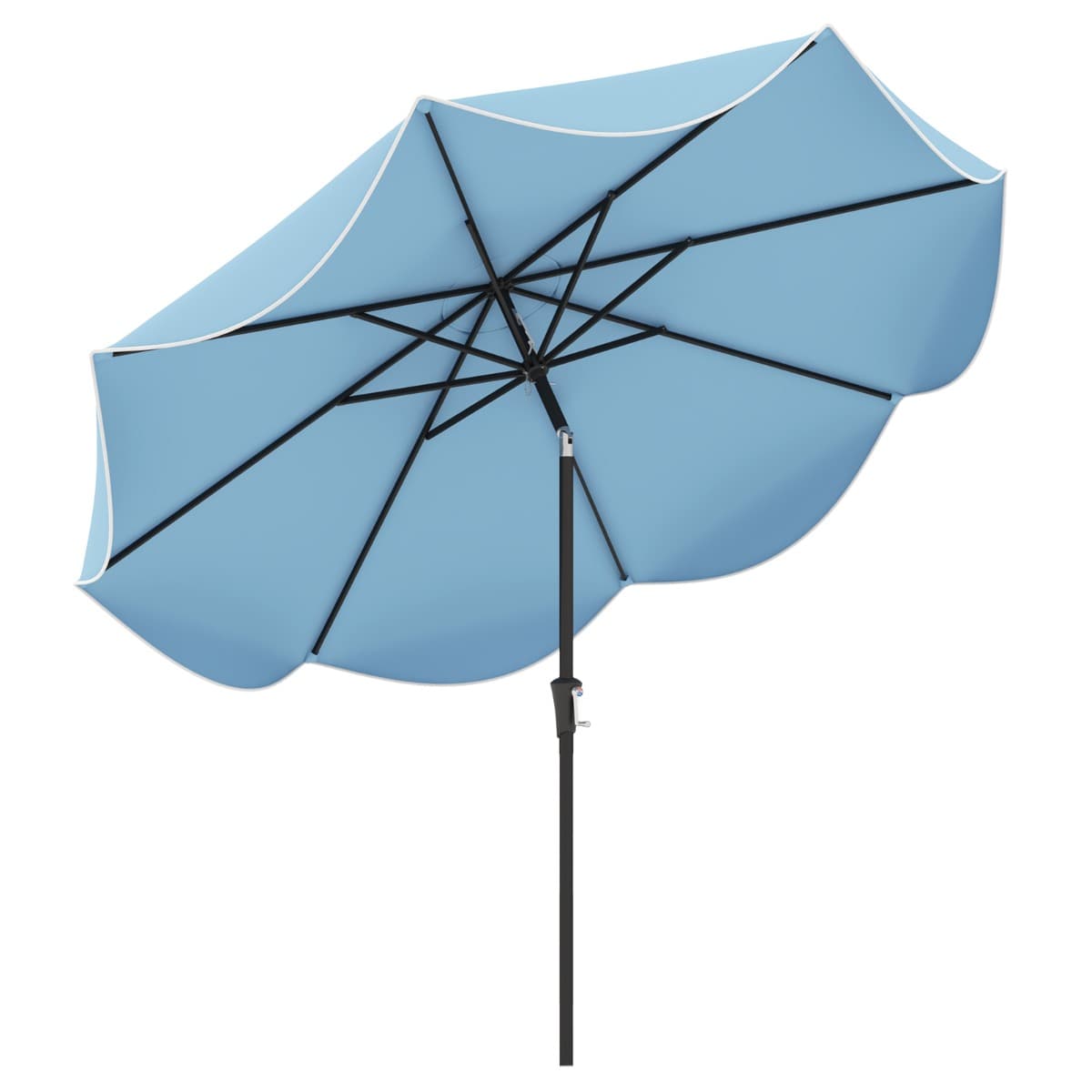 CostwayParasol de Patio de 280 cm avec Manivelle Inclinaison à Bouton-poussoir Bords Froncés Parasol de Marché à Double Toit Bleu