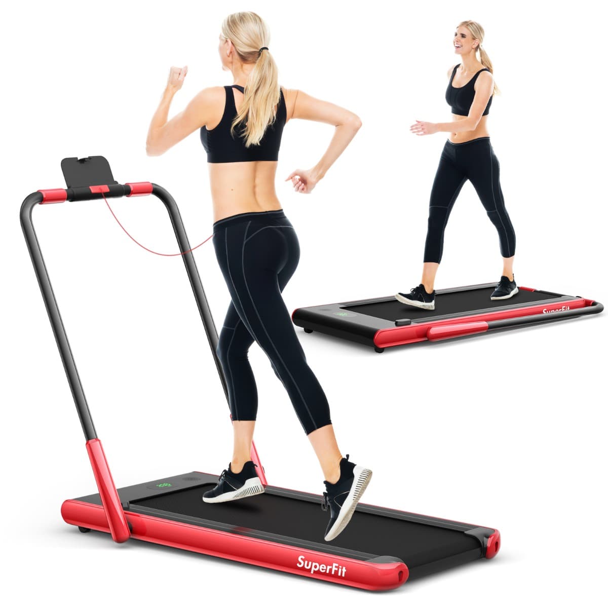 CostwayTapis de Course Pliable 2 en 1 Tapis Roulant Électrique Motorisé 1-12 KM/H avec Télécommande Écran LED Rouge